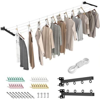 Tendedero Plegable Retráctil para Ropa con 20 m y 30 Clips