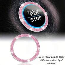 1pc Double Row Rhinestone Car Engine Start & Stop Decorative Ring, With Crystal Double Diamond Design, Shiny Car Interior Accessory, Sparkling Diamond Car Engine Start Button Decorative Ring, Crystal Rhinestone Push-Button Start Knob Cover