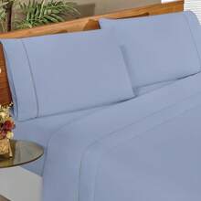 Ponto Palito Bed Sheet Set Kit Single/Double/Queen/King MicroPercal 4 Pieces With Pillowcase 400 Thread Count - Màu xanh nhạt - Xem 1