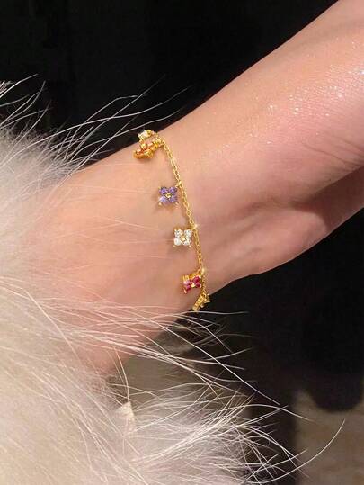 1pc 925 Sterling Silver Lucky Four Leaf Clover Bracelet, Gift For Women Daily Wear Holiday Gift Original Designed Glamorous Retro PartyFine Jewelry