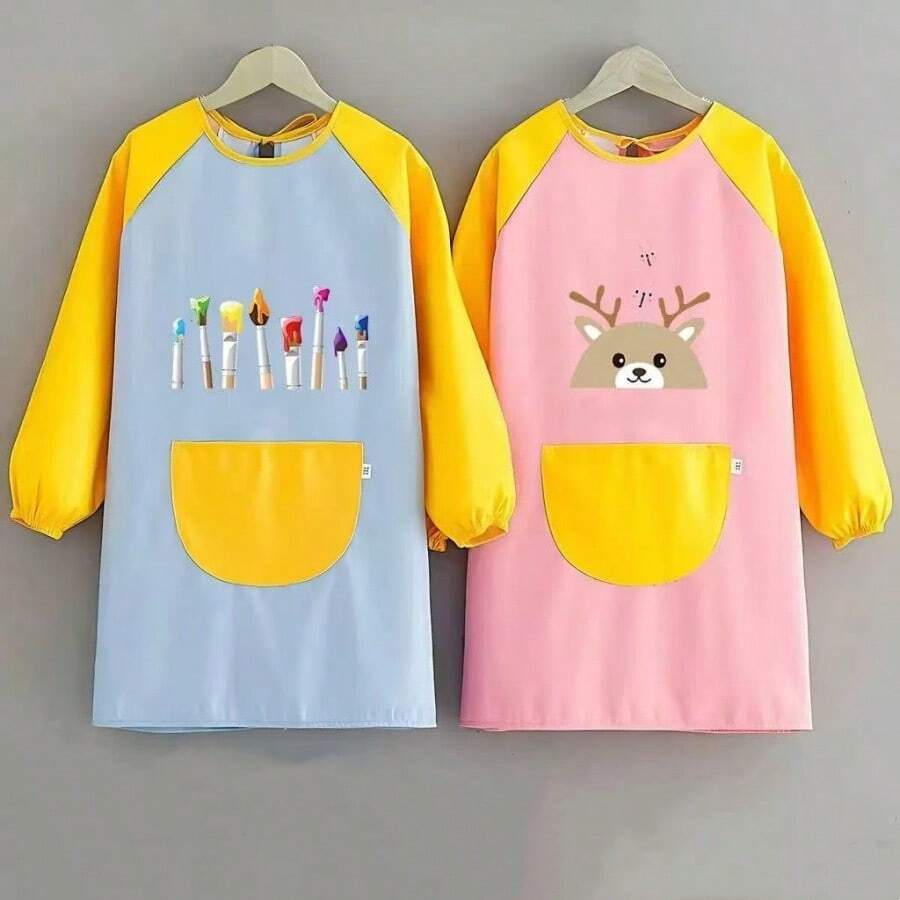 1pc Cute Bear Painting Pattern Apron, Painting Protective Apron For Girls And Boys, Cooking/Art Supplies - Multicolor - View 1