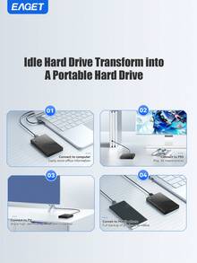 6.35cm HDD Enclosure, Micro-B To USB 3.0 Adapter, SATA III 5Gbps Solid State Hard Drive Case (No HDD Or SSD Included), Tool-Free Hard Drive Enclosure, Plug And Play Ready With UASP