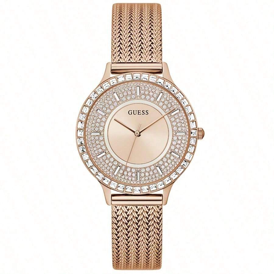 Guess 女士石英表，不锈钢表带，不锈钢表壳，石英机芯，适合日常聚会及其他场合佩戴 - 玫瑰金 - 查看 1