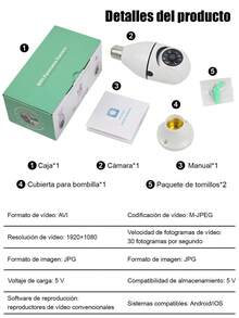 CasaBella Cámara de segur|dad con bombilla wifi 1080p, cámara de segur|dad con bombilla inalámbrica 1080p, cámara de segur|dad E27, visión nocturna en color, rotación de 360°, seguimiento automático de personas, comunicación bidireccional, hogar inteligente - Blanco - Ver 11