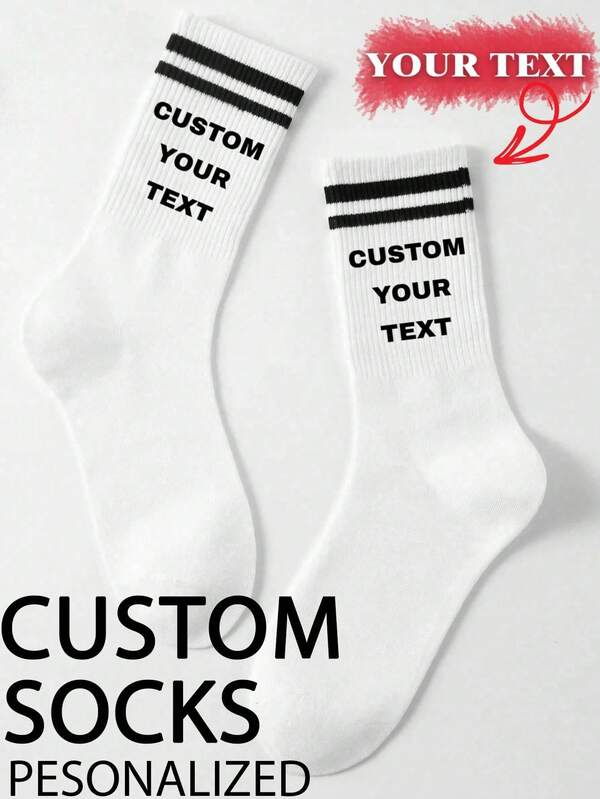 1 Pair Of Women's Mid-Calf Socks With Customized Text, Customized Face Socks, Couple Socks, Customized Photo Socks, Customized Printed Socks, Personalized Funny Face Socks, Customized Picture Socks, Print Any Face Shape On Socks, Anniversary Gift, Valentine's Day Gift, Birthday Gift, Wedding Gift, Mother's Day Gift, Father's Day Gift, Best Friend Gift, Fall Socks