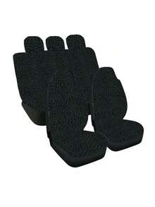 Juego de 5 piezas de fundas de asiento y reposacabezas de tela universal con estampado de leopardo negro de moda para mujer