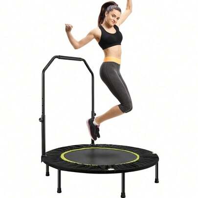 Supernic 40 Inch Foldable Fitness Trampoline Max Load 400lbs Foldable Exercise Rebounder With 5 Level Adjustable Handrail Indoor Outdoor Fitness Body Exercise