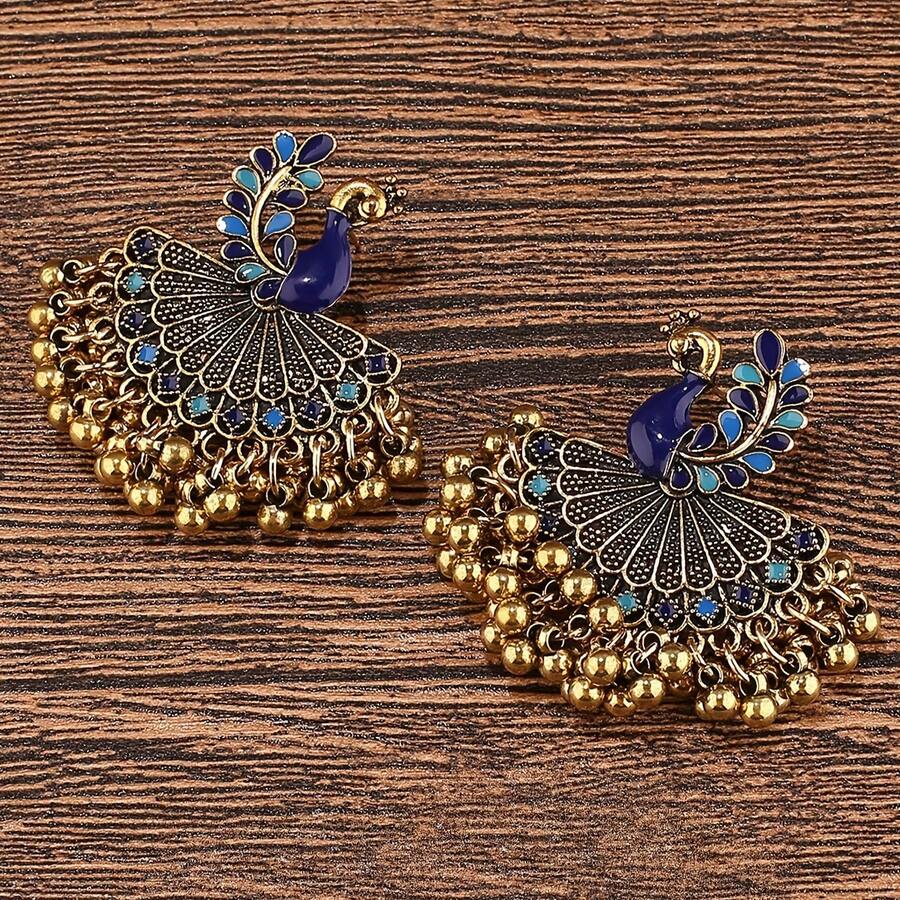 Pair Of  Style Elegant Vintage Enamel Peacock Earrings For Women Festival Birthday Ball Date Party Vacation Shopping Accessories - Màu xanh lam - Xem 1