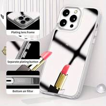 Un teléfono móvil con un diseño y un espejo de moda, compatible con los modelos 11 al 16, incluyendo las series Pro y Maxx. Este es un 2 en 1 que también funciona como espejo de maquillaje. Teléfono - Blanco - Ver 2