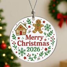 1PC Custom Personalized Christmas Ornament With Gingerbread House, Gingerbread Man And Festive Greenery, Add Custom Text For Unique Decoration, Ideal Holiday Gift For Friends, Couples Or Family, Perfect For Tree, Fireplace And Seasonal Celebrations