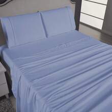 Ponto Palito Bed Sheet Set Kit Single/Double/Queen/King MicroPercal 4 Pieces With Pillowcase 400 Thread Count - Màu xanh nhạt - Xem 4