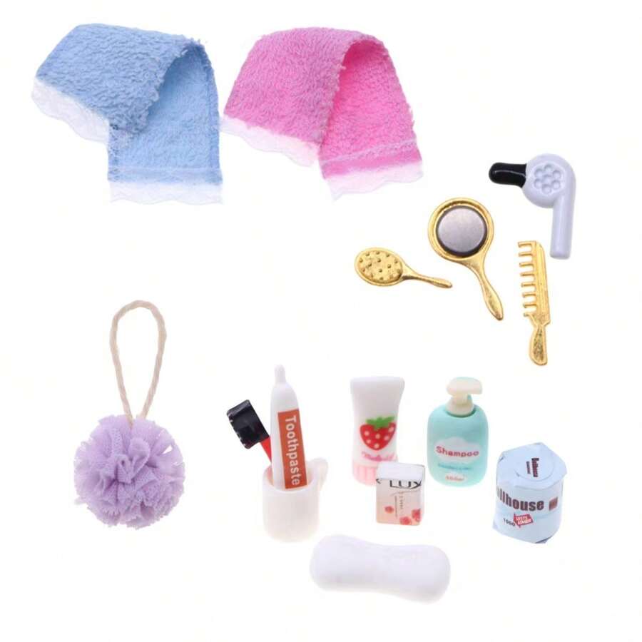 Dollhouse Mini Bathroom Vanity Tools Accessories - Realistic Hair Dryer, Comb, Mirror, Prop Model - As Shown - View 1