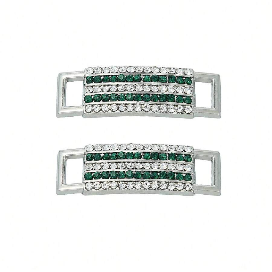 1 Pair Elegant Contrast Color Rhinestone Decorated Shoelace Buckle - Silver Green - View 1