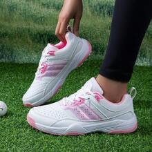 1 双女士休闲运动鞋高尔夫鞋，超细纤维+网眼鞋面，舒适橡胶鞋底，固定钉，防滑 - 粉色 - 查看 12