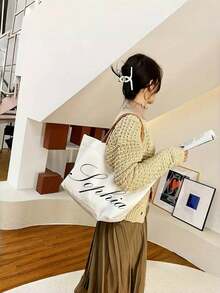 1pc Customized Name Tote Bag - Large Capacity With Buckle Design, Suitable For Bridesmaid Gift, Travel, Valentine's Day And Christmas Gift - Multicolor - View 5