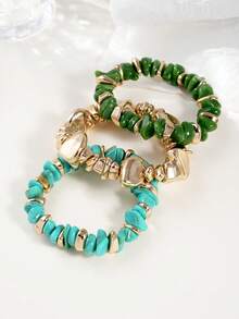 3 件套时尚复古夸张波西米亚风厚多层亚克力串珠手链，适合女性、情侣、派对、日常佩戴、奢华高端 - 多色UY - 查看 5