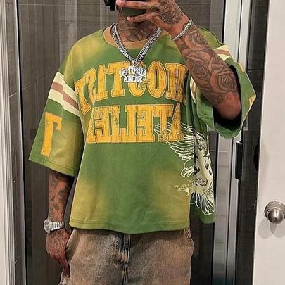 Y2K Street  Summer New Letter Print Loose Pullover T-Shirt Hip Hop Style Short Sleeve Top