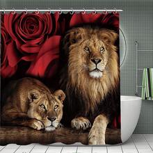 4-Piece Lion And Red Rose: A Four-Piece Shower Curtain Set That Blends Wildness And Romance. It Includes Bathtub Divider Waterproof Shower Curtain, Waterproof Bathroom Partition Curtain With 12 Hooks, Non-Slip Bath Mat, Toilet U-Shaped Mat, Toilet Lid Mat, And Decorative Bathroom. - 多色 - 查看 2