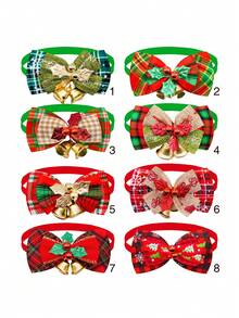 1 Stück Weihnachts Doppelschicht Fliege für Haustiere, verstellbar, klassisches Weihnachtsrot und Grün kariertes Glöckchen Dekor, geeignet für kleine Hunde und Katzen, exquisites und bequemes Weihnachtsgeschenk für Haustiere - Verschiedenfarbig - Übersicht 5