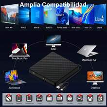Kammoy Grabadora CD/DVD Externa USB 3.0, Lector de CD, Grabadora CD/DVD Lector Portátil, Unidad Óptica Externa de CD/DVD- CD Player Compatible con 98//8/10/XP/Vista Linux OS - 1 - Ver 5