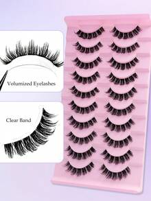 Rikuaild 10 Pairs Full Set Eyelashes, Russian Style Strip Lashes, D Curl Transparent Band Faux Mink Lashes, Enlarging Eyes, Thick & Fluffy Natural Lashes, Lash Extension, Travel Makeup Essential, Reusable Dramatic Lash Look - 俄羅斯條狀假睫毛 - 查看 3