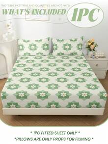 1 Stück Spannbetttuch, Bettwäsche-Set, grüner Blume Muster Matratzenbezug, atmungsaktiver rutschfester Matratzenschoner, Pillingresistent, staubresistent, maschinenwaschbar, Herbstdekoration, garteninspirierte Heimdekoration, naturthematische Bettwäsche