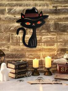 Gato negro y naranja creativo, artesanía de metal, decoración para jardín, patio, balcón, ambiente de fiesta, decoración linda, se puede colgar en paredes, árboles, regalo ideal para fiestas y cumpleaños