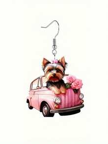 1pair 2D Flat Acrylic Charming Plush Puppy Dangle Earrings Women's Fashion Jewelry For Friends On Valentine's Day Or New Year,Mom,Mother,Mother's Day,Gift