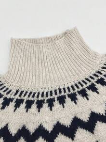 Women's Fashion Oversized Casual Color-Blocked Turtleneck Pullover Fair Isle Patterns Fall Outfit For Women Fall/Winter Clothes For Women - Multicolor - View 10