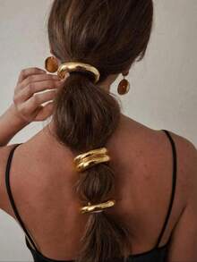 Women's Elegant Metal Hair Ties, Minimalist Headwear Suitable For Thick Hair, Fashion Hair Accessories For Party, Daily Clothing Decor - Vàng - Xem 4