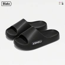 ASHALI Black Side Letter Smooth Indoor Slippers, EVA Soft Material Flip Flops