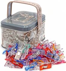 Performore Clips - Paquete de clips de costura multicolores para colchas y manualidades, incluye lata decorativa de mariposa para guardarlos para costura precisa, sujeción de telas y - 1 - Ver 8