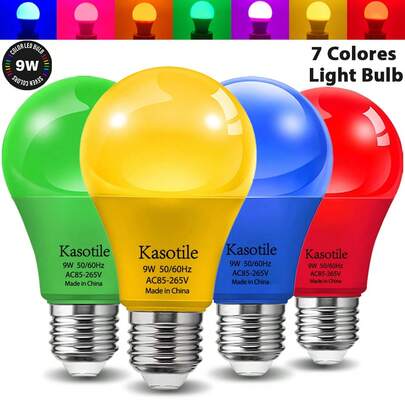 Kasotile LED Renkli Ampuller, A60 9 Watt (60 W Eşdeğeri), E26 Standart Orta Taban, Kısılamaz, Düğün, Cadılar Bayramı, Noel Partisi, Bar Dekoru ve Fotoğraf Sahnesi İçin (2 Paket)