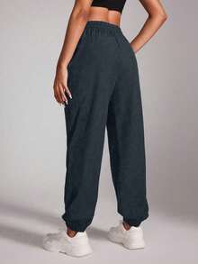1pc Women's Casual Solid Color Versatile Sports Outdoor Pants, Spring/Autumn - Grey - View 2