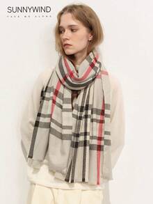 1pc Women's Plaid Polyester Elegant Scarf, Suitable For Daily Wear And Parties - Grey - View 5