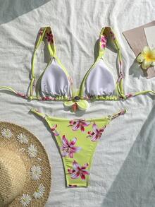 Bộ bikini nữ phong cách Boho dễ thương, áo quây hở lưng với họa tiết hoa và dây buộc phía sau, quần lọt khe buộc dây bên hông, chất liệu co giãn tốt. - Nhiều màu - Xem 6