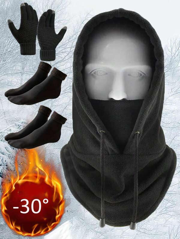 3PCS/4PCS-Set Winter Balaclava Warm Cold-Proof Fleece Knitted Hat Neck Scarf With Snow Socks And Touch Screen Gloves For Men Women Windproof Warm Fleece Cap Ski Cap