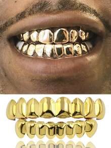 1 Set de Dientes Grillz de Metal Liso de 8 Dientes, Accesorio de Cosplay de Etapa Unisex