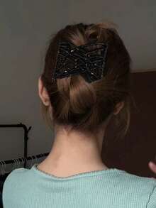 1pc Mesh Rice Bead Hair Comb Women's Bun Maker Fashion Faux Crystal Beaded Hair Comb Bun Styling Hair Clip Hair Accessory Double Row Elastic Magic Hair Comb Daily Quick Bun Hair Comb - Multicolor - View 4