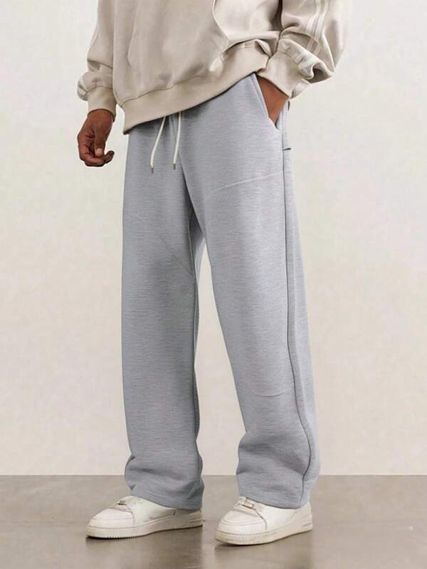 Men's Straight Leg Wide Leg Pants, Loose Casual Trousers, Spring/Autumn New Drawstring Elastic Waist Sweatpants