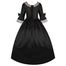 Luxury Handmade Mid-Sleeve Golden Applique Dress, Vintage European Palace Style Formal Gown, Performance/Dance/Nobility Party Dress For Women