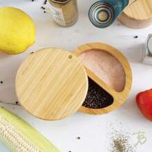 Bamboo Salt Jar Kitchen Seasoning Bottle Kitchen Supplies Circular Bamboo Seasoning Box Spice Rack - Multicolor - View 2