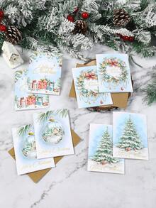 12Sets Merry Christmas Greeting Cards With Christmas Tree,Christmas Ball,Christmas Socks Design,Watercolor Christmas Cards,Including Note Card And Envelope,Merry Christmas Decoration,Christmas Party Favors - Multicolor - View 2