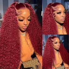 NARNI Burgundy Wig Human Hair 13x4 HD Deep Wave Lace Front Wigs Human Hair 250% Density 99J Burgundy Lace Front Wig Glueless Curly Human Hair Wigs For Women Wine Red Colored Human Hair Wig - S99J - 查看 4