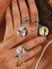 Customized Dog Paw Projection Ring, Pet Photo Ring, Pet Memorial Jewelry, Projection Jewelry, Puppy Photo Ring, Gift For Mom, Christmas Gift For Her - Rose Gold - View 3
