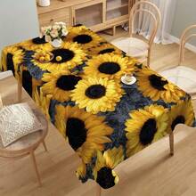 1pc Thanksgiving Creative Black Leaf & Sunflower Print Holiday Decorative Tablecloth, Absorbent Dirt-Resistant Dining Table Cover, Warm & Comfortable Home Decor Rectangular Sofa Cover