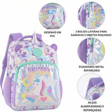 Large Shiny Metallic Unicorn School Backpack Reinforced - Red Violet - View 3