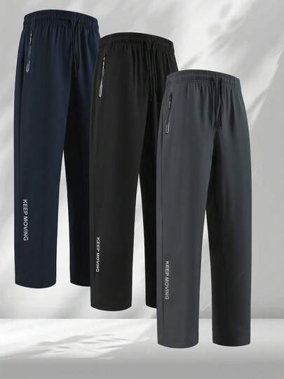 1 Pair Of Men's Fashionable Outdoor Sport Pants, With Unique Side Prints As Decoration, Practical Zippered Pockets, Comfortable Elastic Design, To Support Dynamic Sports. Suitable For Outdoor Activities, Travel, Fitness, Daily Wear, Outings, Home, And Dining Out.