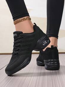 女士舞蹈鞋，软底，透气网眼，适合所有季节，健身，广场舞，现代舞 - 黑色 - 查看 5