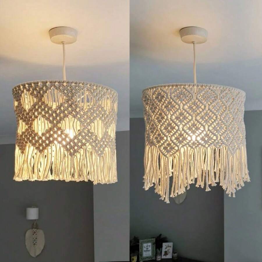 Handmade Cotton Rope Woven Lamp Shade, Bohemian Style Decor For Nordic Pendant Light, Suitable For Homestay Soft Furnishing - Beige - View 1